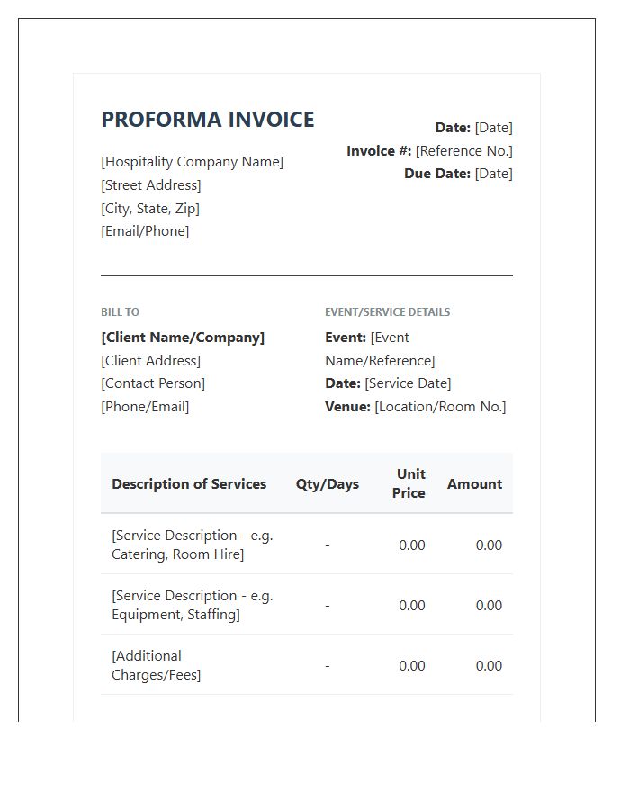 Professional Hospitality Services Proforma Invoice Template