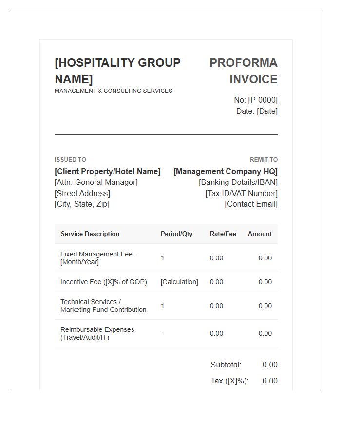 Specialized Hospitality Management Proforma Invoice Template