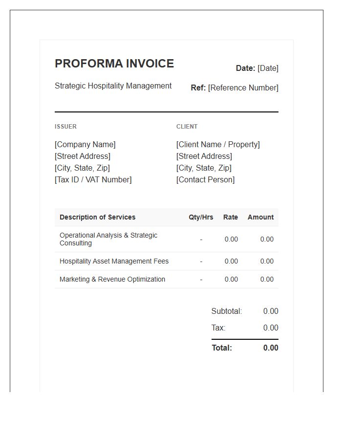 Strategic Hospitality Management Proforma Invoice Template