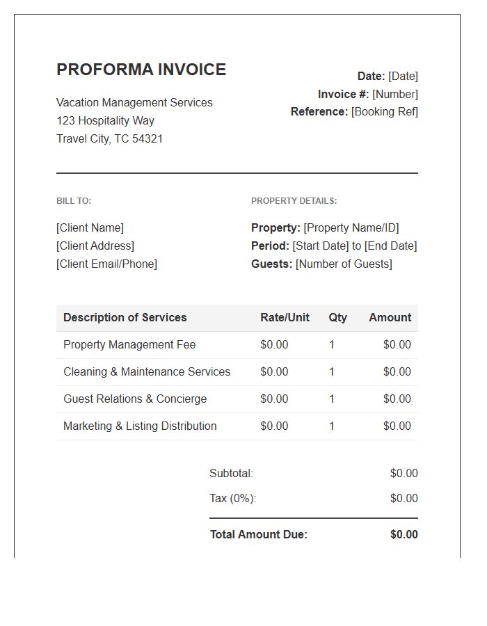 Vacation Management Services Proforma Invoice Template