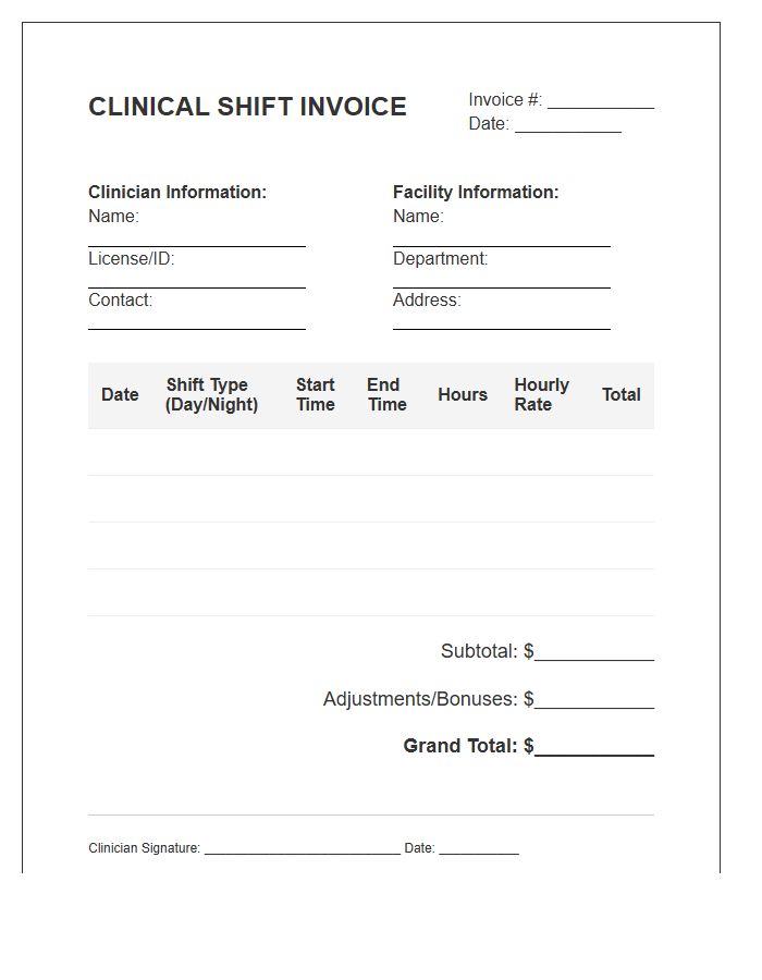 Clinical Staff Shift Record Invoice Template