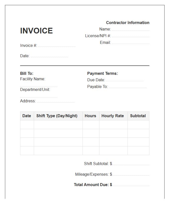 Contract Medical Worker Shift Invoice Template