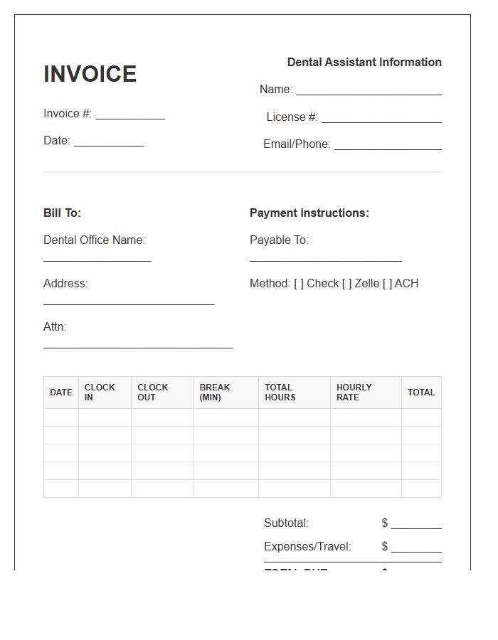Dental Assistant Shift Timesheet Invoice Template