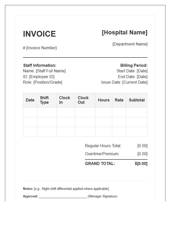 Hospital Staff Shift Log Invoice Template