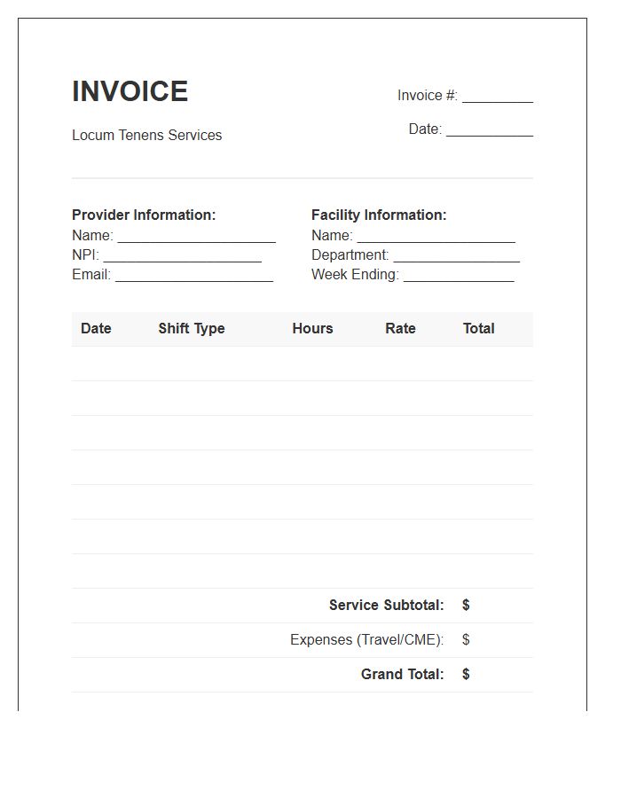 Locum Tenens Weekly Shift Invoice Template