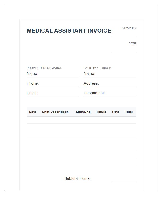 Medical Assistant Weekly Shift Invoice Template