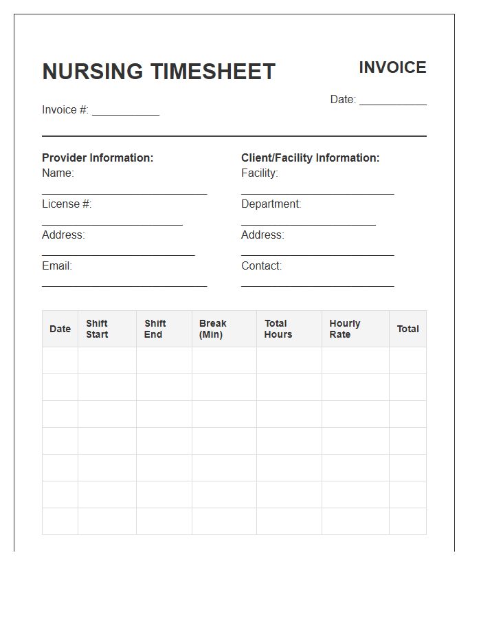 Nursing Shift Timesheet Billing Invoice Template