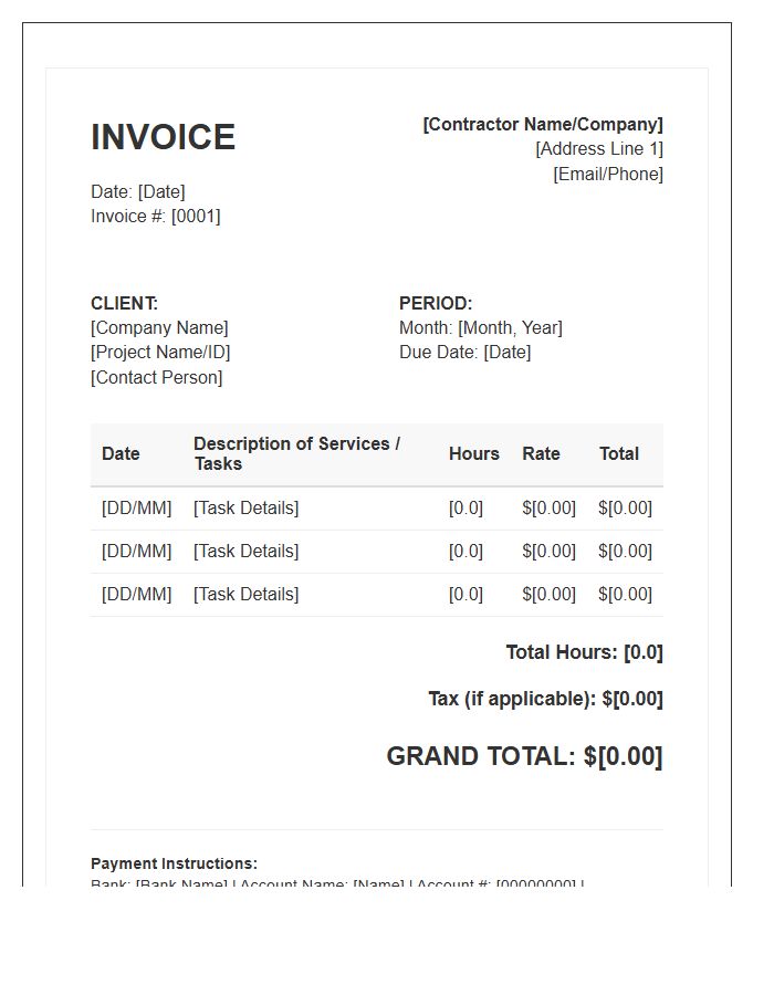 IT Contractor Monthly Timesheet Invoice Template