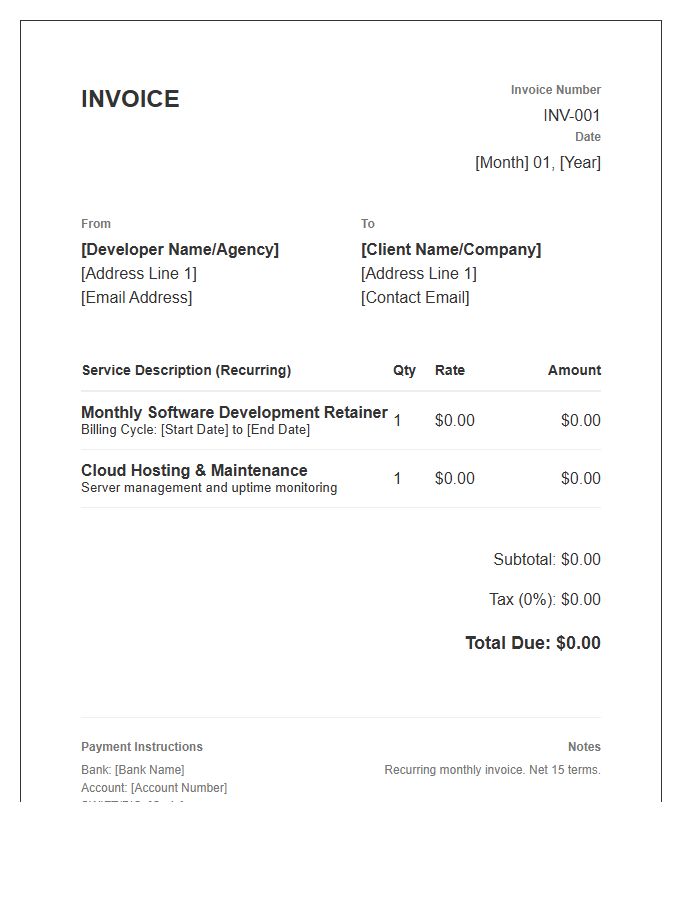 Monthly Recurring Software Developer Invoice Template