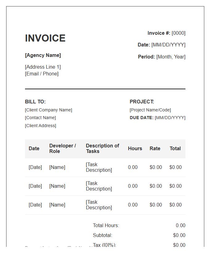 Software Development Agency Monthly Timesheet Invoice Template