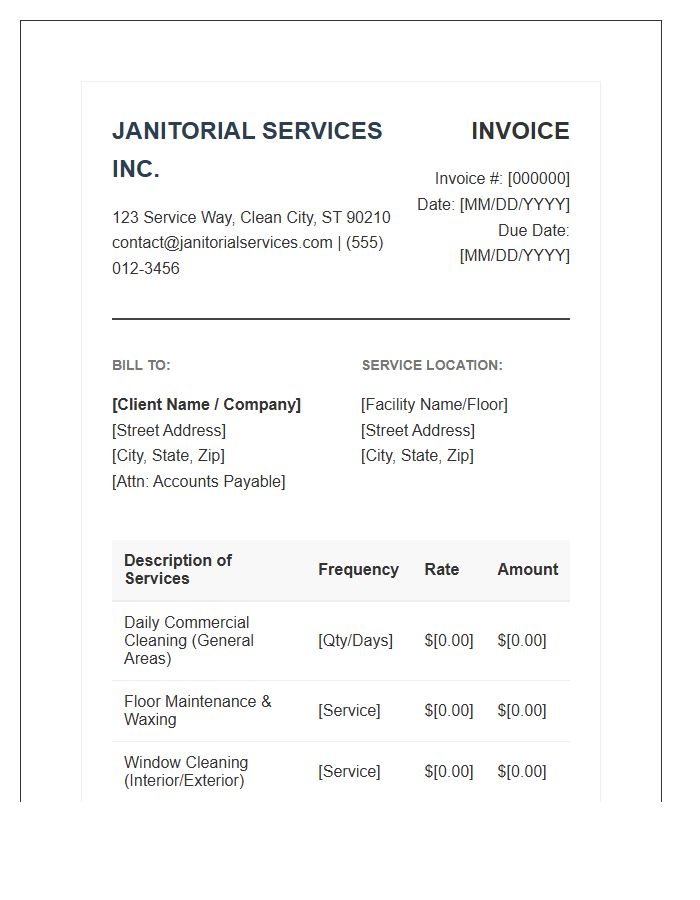 Corporate Janitorial Billing Invoice Template