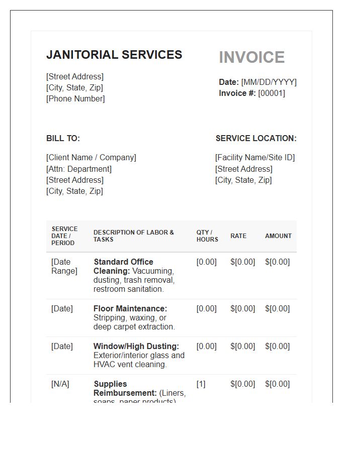 Detailed Janitorial Labor Invoice Template