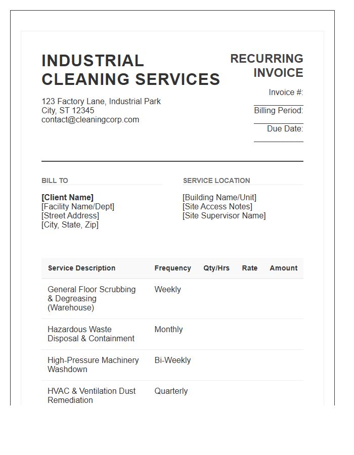 Industrial Cleaning Recurring Invoice Template