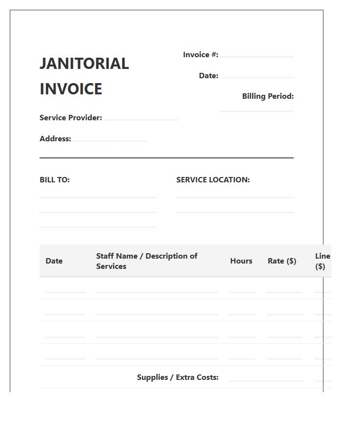 Janitorial Hours Tracking Invoice Template