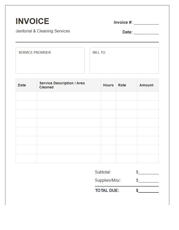 Janitorial Service Log Invoice Template