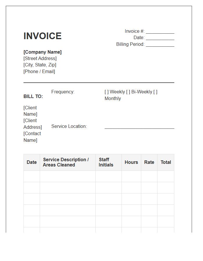 Janitorial Service Recurring Timesheet Invoice Template