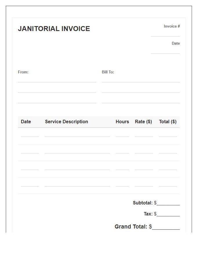 Janitorial Staff Hourly Invoice Template