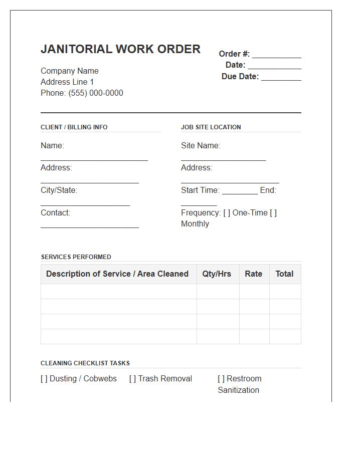 Janitorial Work Order Invoice Template