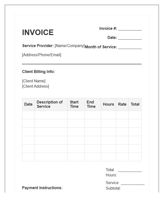 Monthly Cleaning Timesheet Invoice Template
