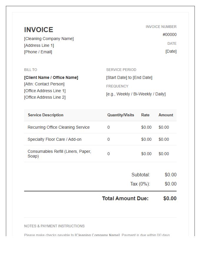Recurring Office Cleaning Invoice Template