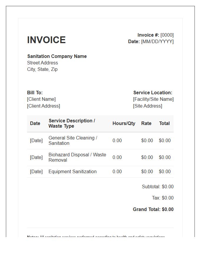 Sanitation Service Timesheet Invoice Template