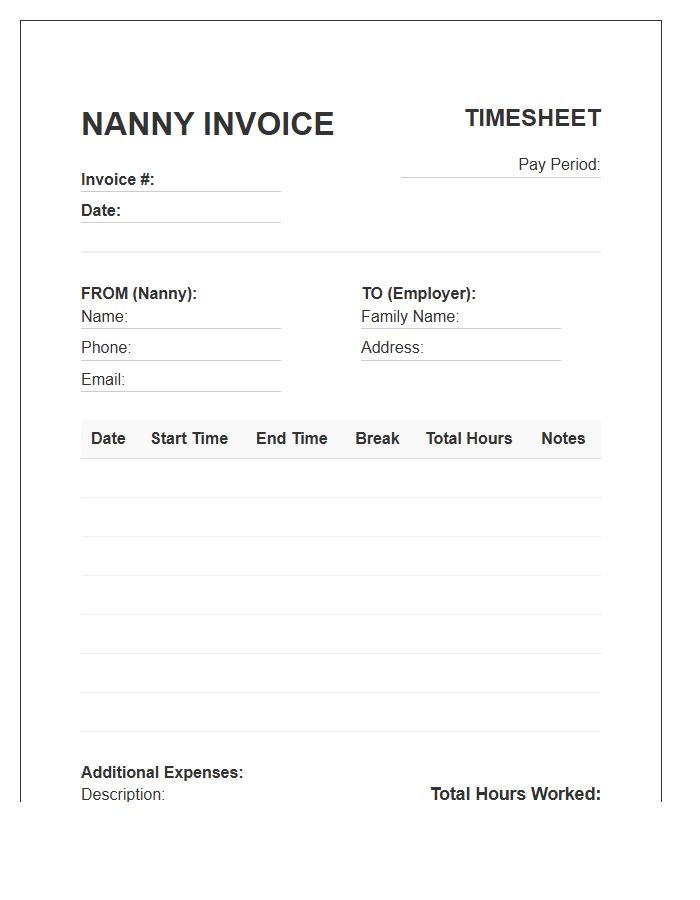 In Home Nanny Timesheet Invoice Template
