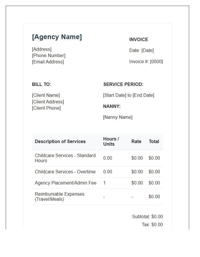 Nanny Agency Billing Invoice Template