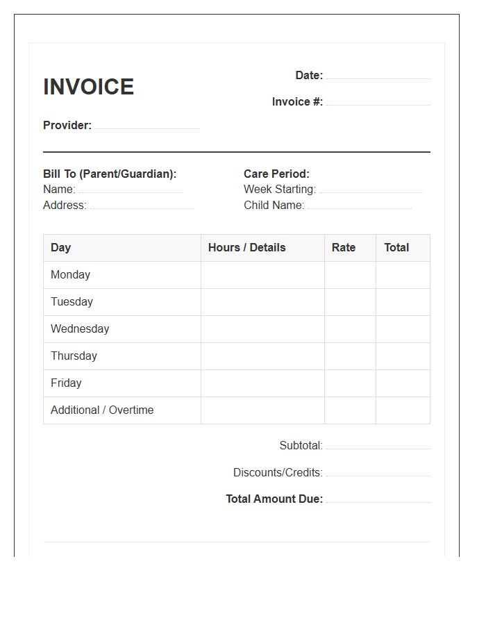 Private Childcare Weekly Invoice Template
