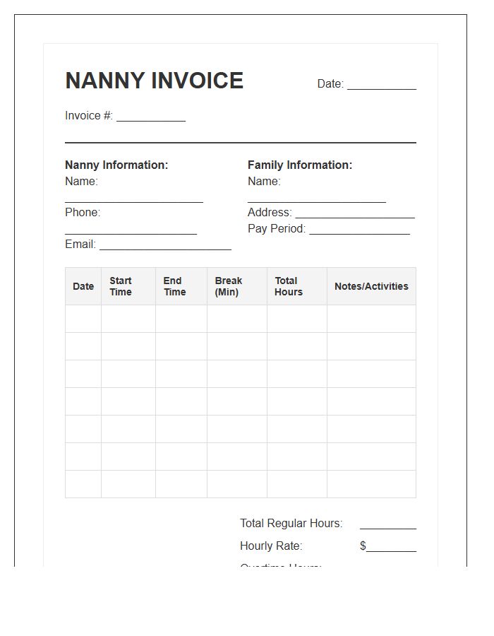 Standardized Nanny Timesheet Invoice Template