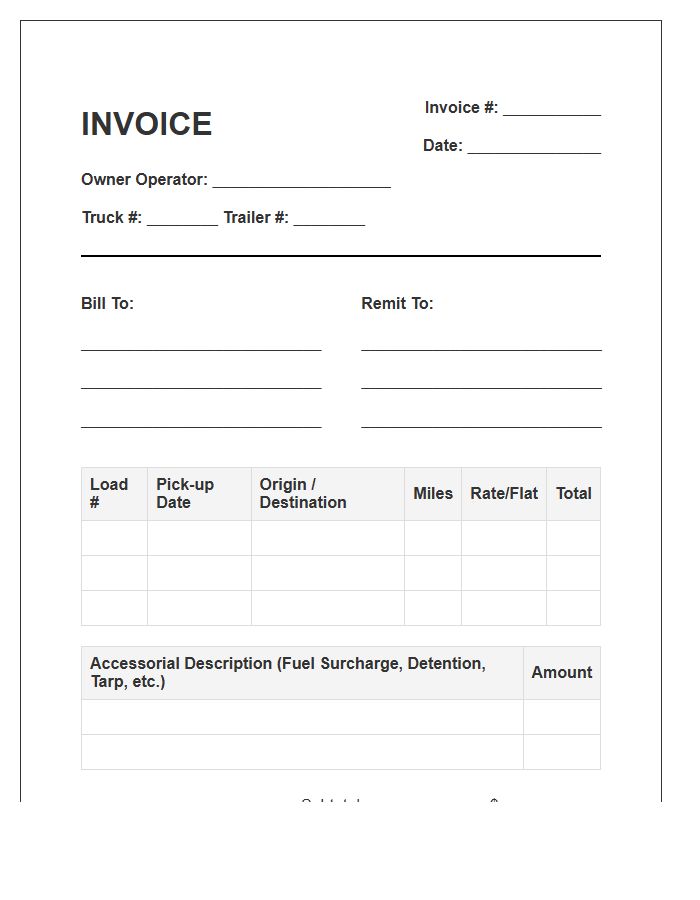 Owner Operator Freight Log Invoice Template