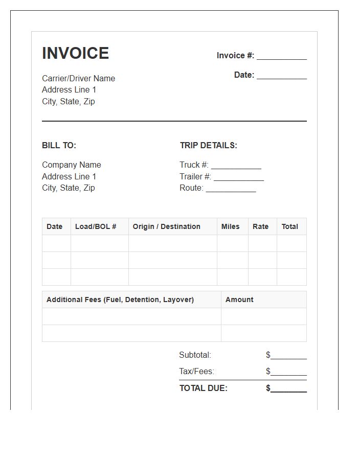 Regional Trucking Driver Log Invoice Template