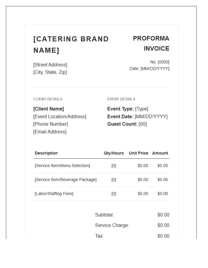 Boutique Catering Proforma Invoice Template