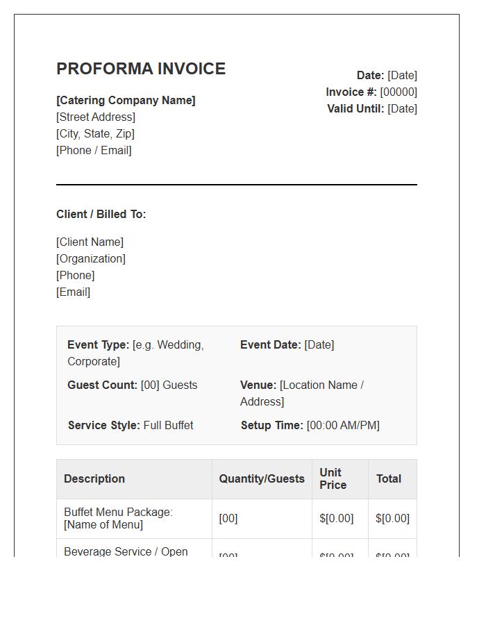 Buffet Catering Proforma Invoice Template