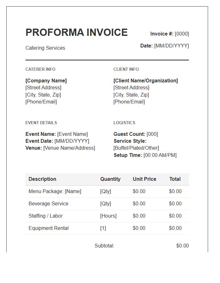 Catering Event Proforma Invoice Template
