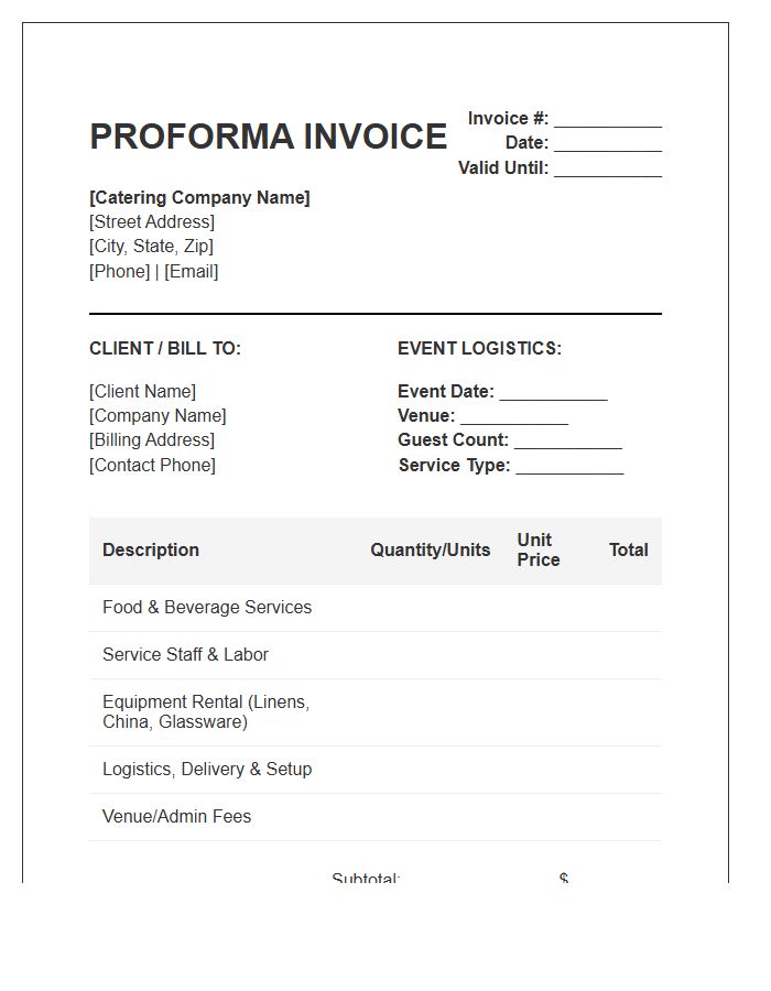 Catering Logistics Proforma Invoice Template