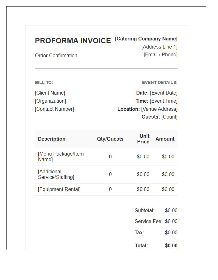 Catering Order Confirmation Proforma Invoice Template