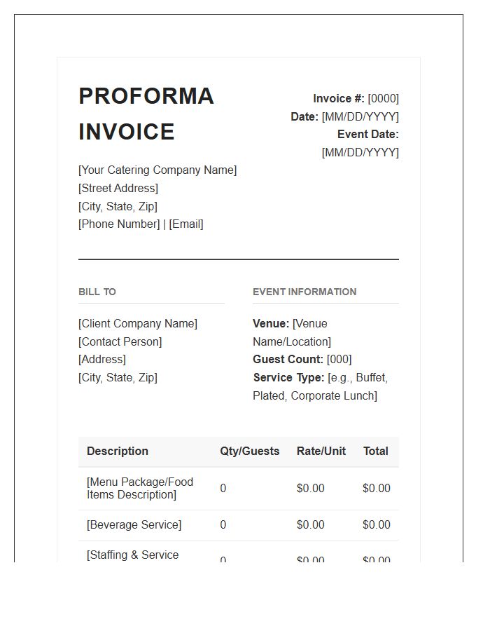 Corporate Catering Services Proforma Invoice Template
