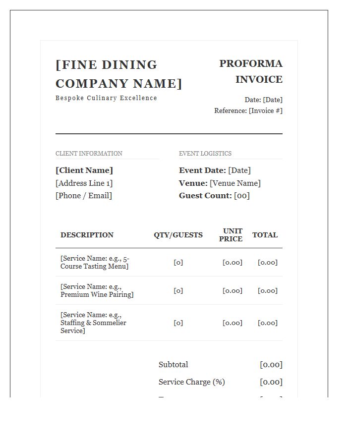 Fine Dining Catering Proforma Invoice Template