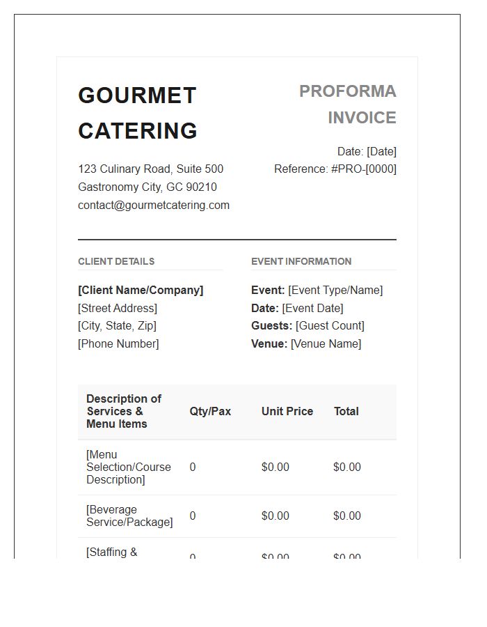 Gourmet Catering Proforma Invoice Template