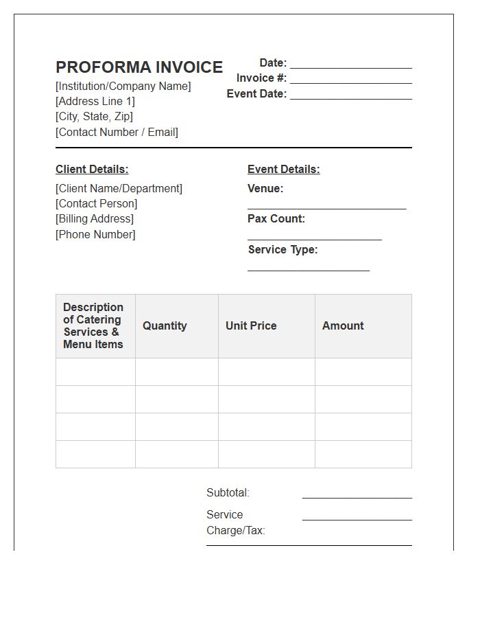 Institutional Catering Proforma Invoice Template