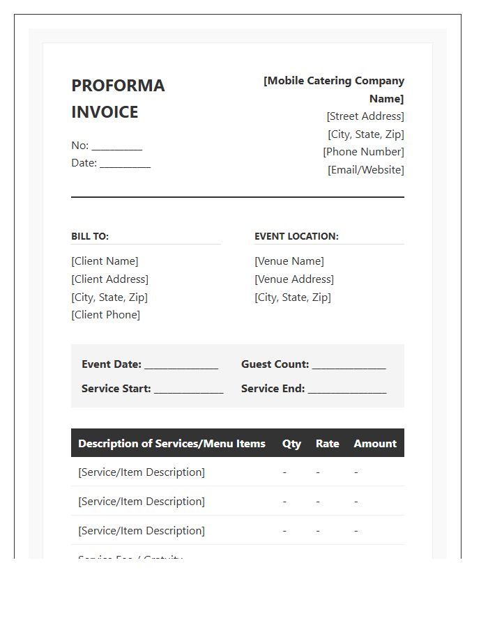 Mobile Catering Proforma Invoice Template