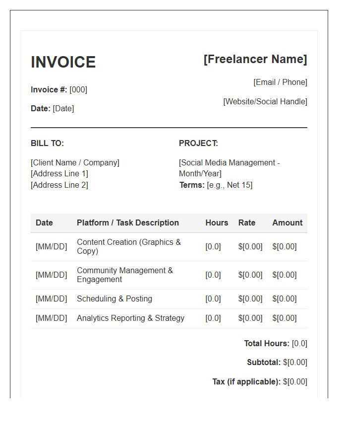 Freelance Social Media Management Timesheet Invoice Template