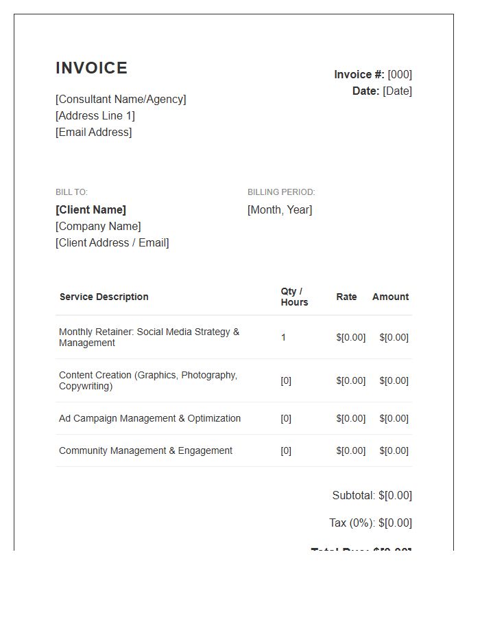 Social Media Consultant Monthly Billing Invoice Template