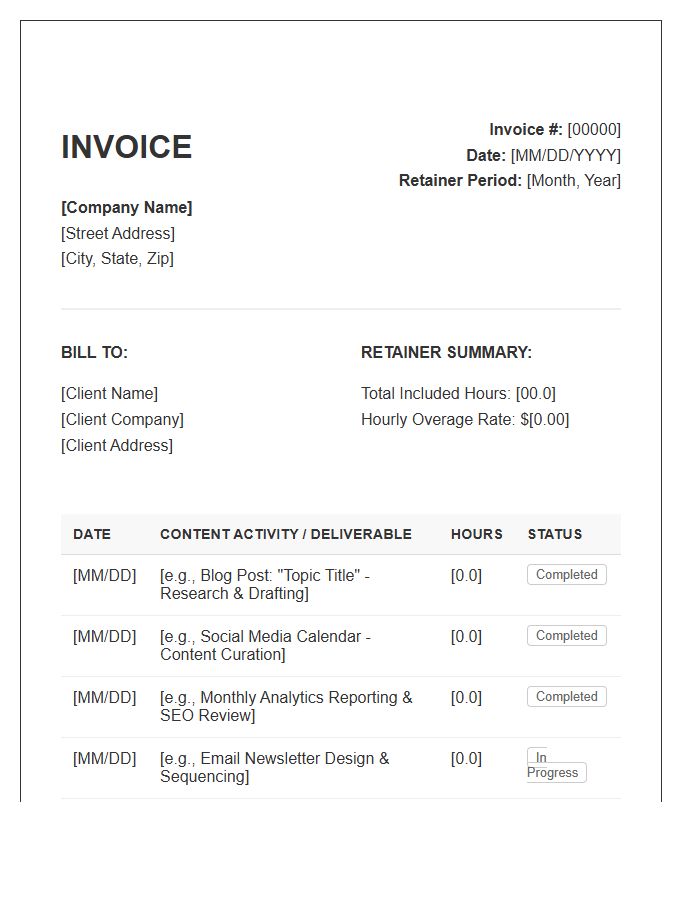 Content Marketing Retainer Timesheet Invoice Template