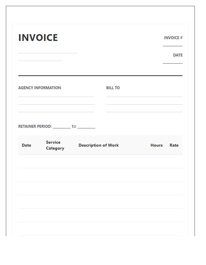 Full Service Marketing Agency Retainer Timesheet Invoice Template