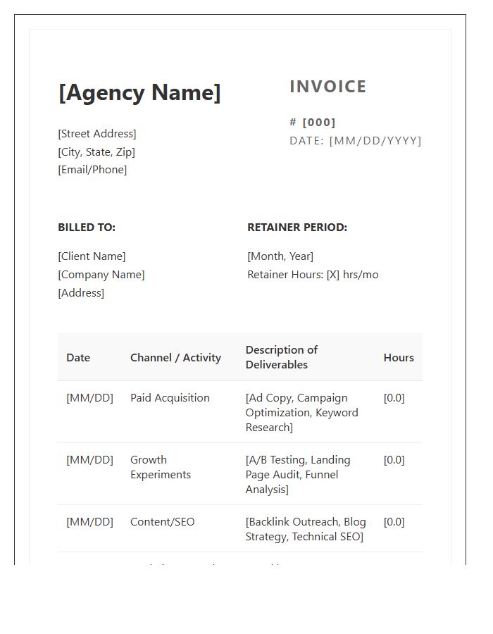 Growth Marketing Retainer Timesheet Invoice Template