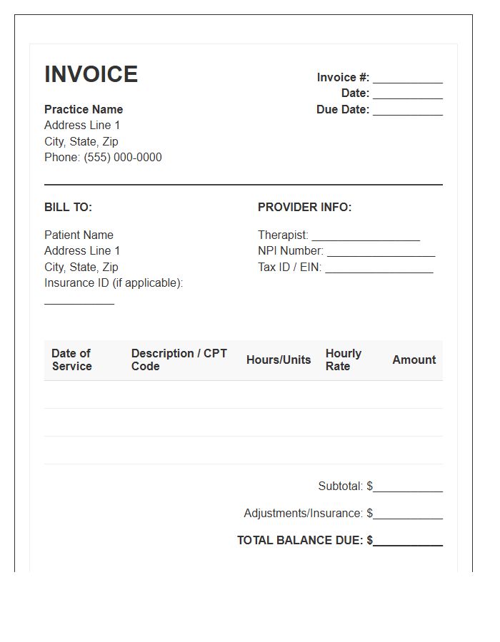 Hourly Physical Therapy Billing Invoice Template