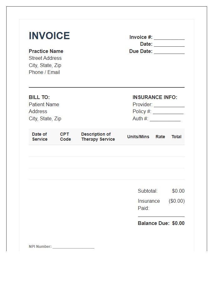 Occupational And Physical Therapy Invoice Template