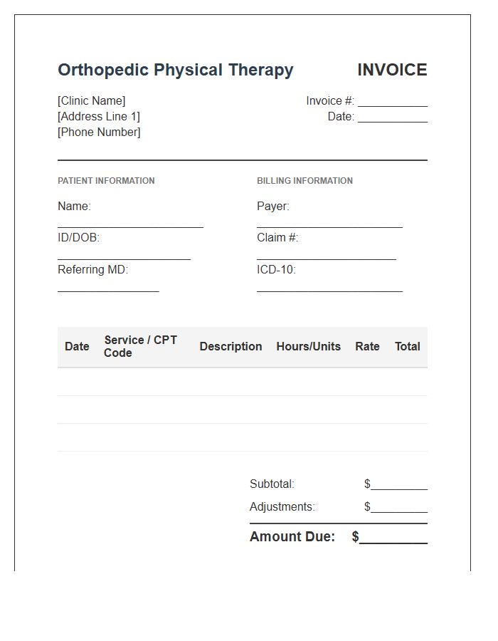 Orthopedic Physical Therapy Hourly Invoice Template