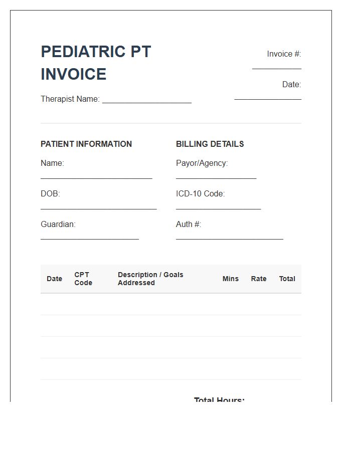 Pediatric Physical Therapy Timesheet Invoice Template